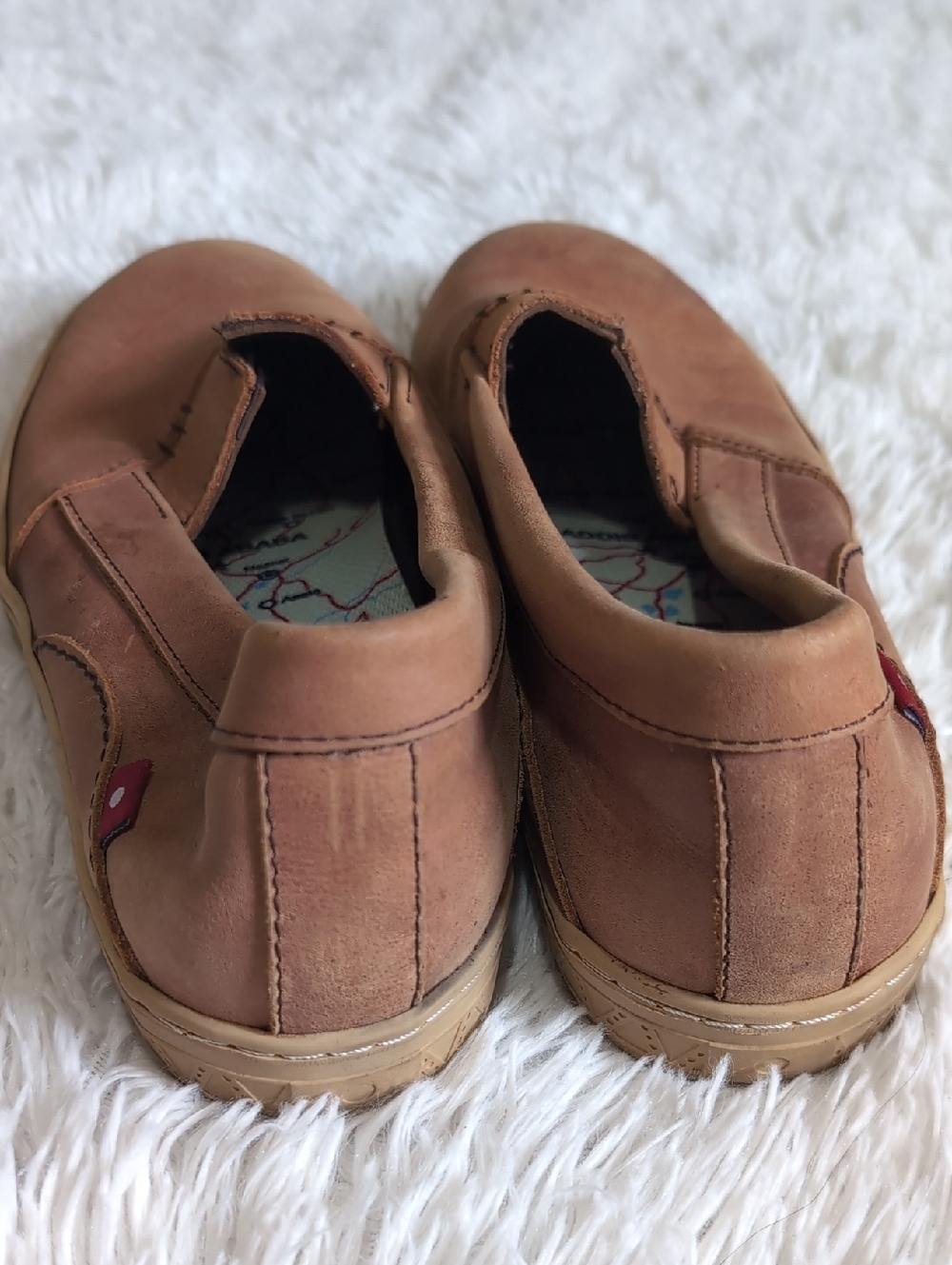 Oliberté Tan Leather Slip On Loafers with Map Print Sole Made In Africa 42/9 - Picture 6 of 8